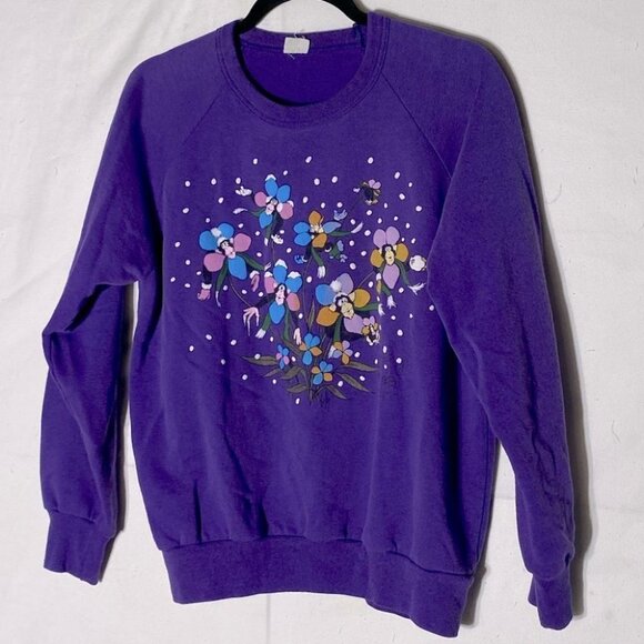 Vintage Chimp Pansy Petal Pets Purple Crew Neck Sweatshirt M - Picture 2 of 14